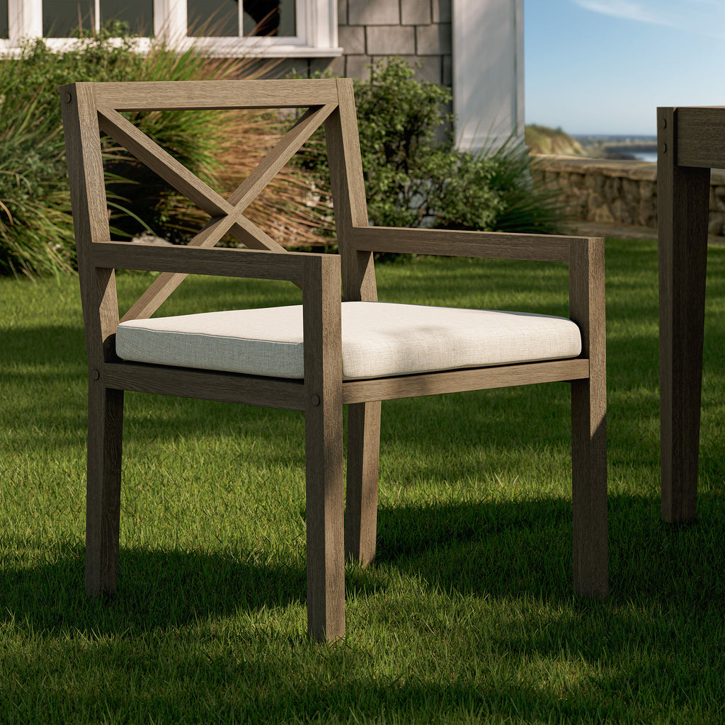 Northlake Outdoor Patio Teak Dining Armchair - Weathered Gray Pebble