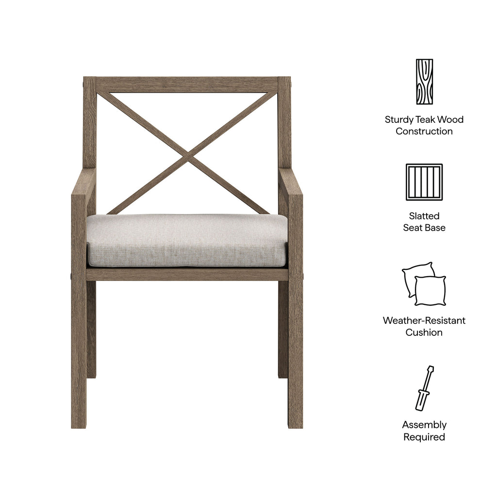 Northlake Outdoor Patio Teak Dining Armchair - Weathered Gray Pebble