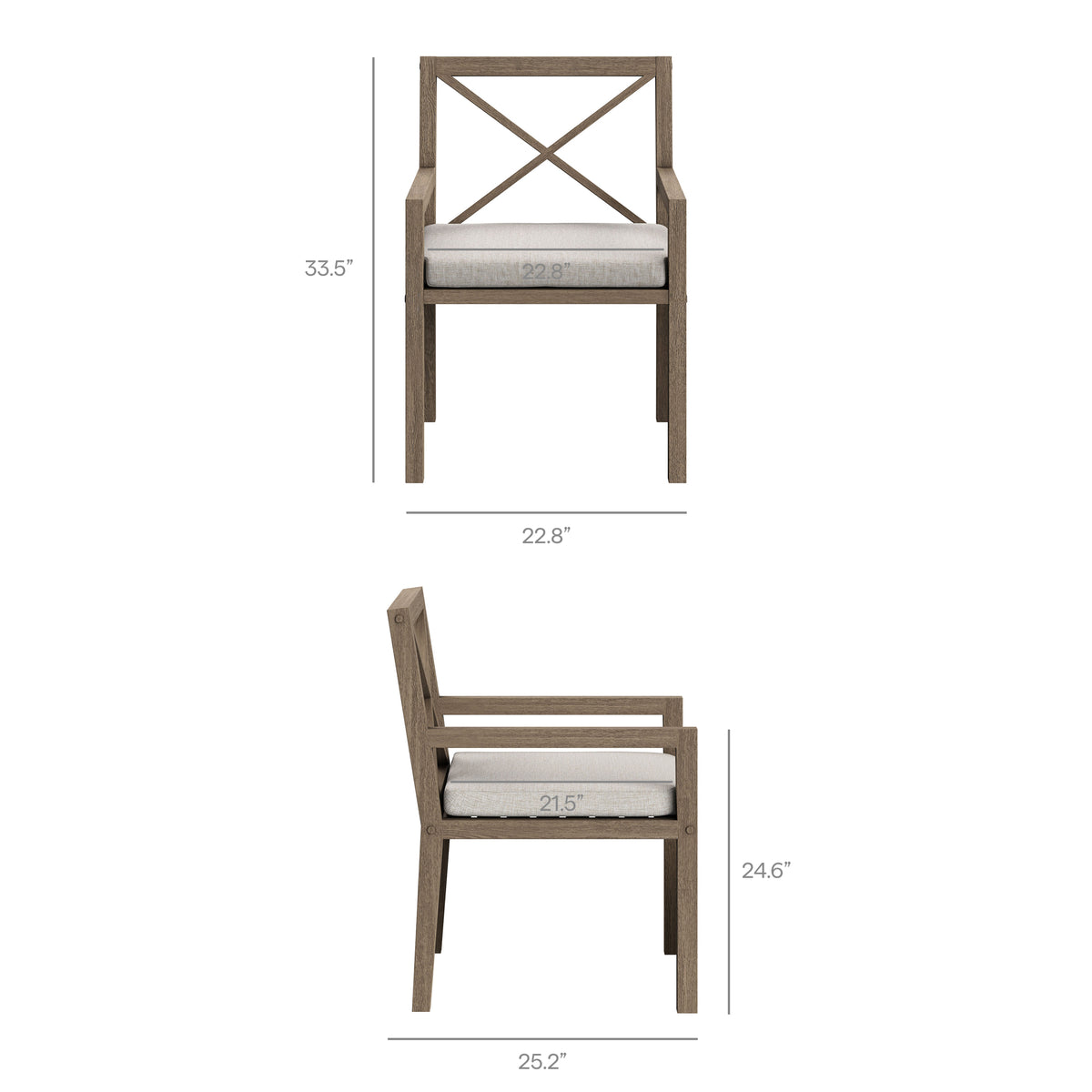 Northlake Outdoor Patio Teak Dining Armchair - Weathered Gray Pebble