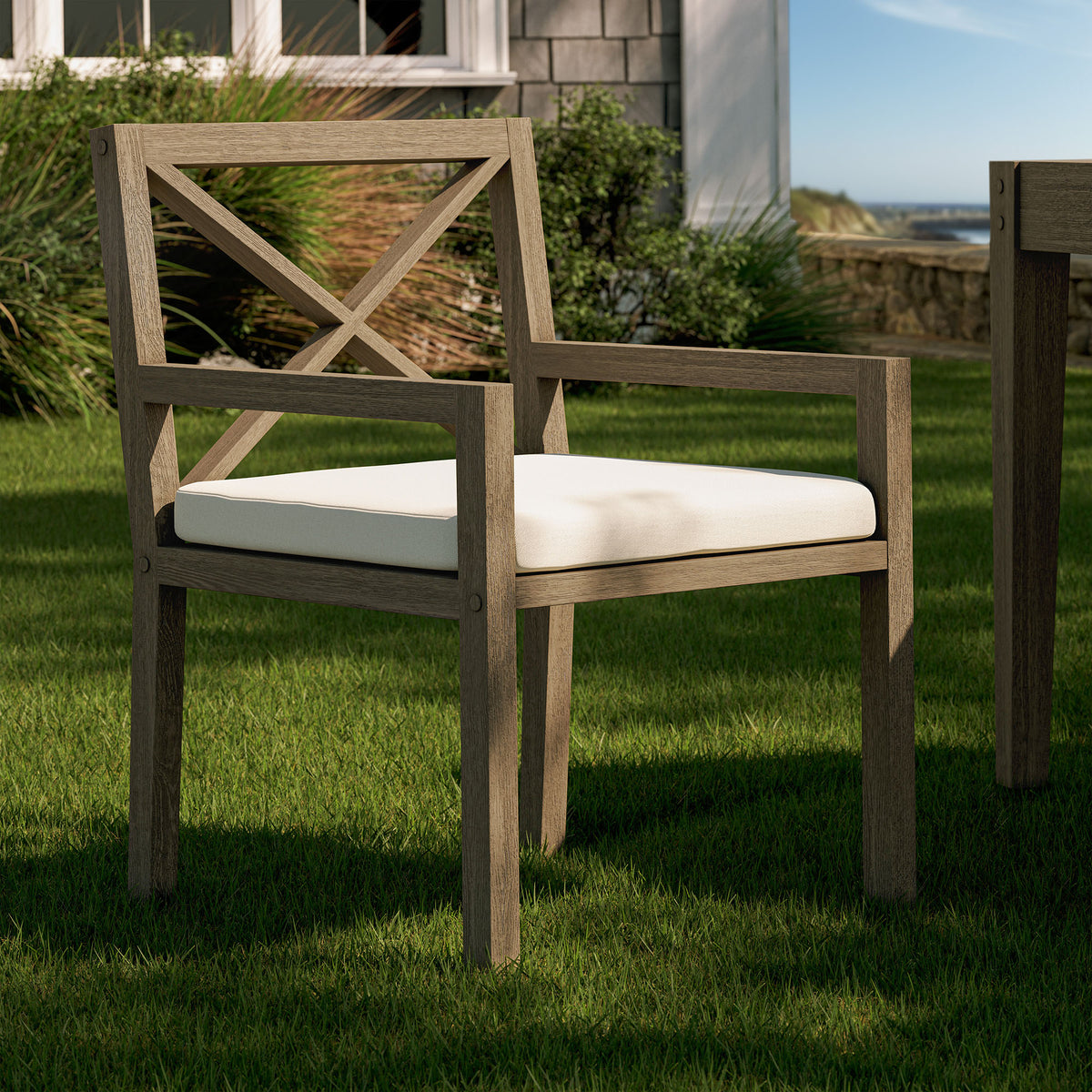 Northlake Outdoor Patio Teak Dining Armchair - Weathered Gray White