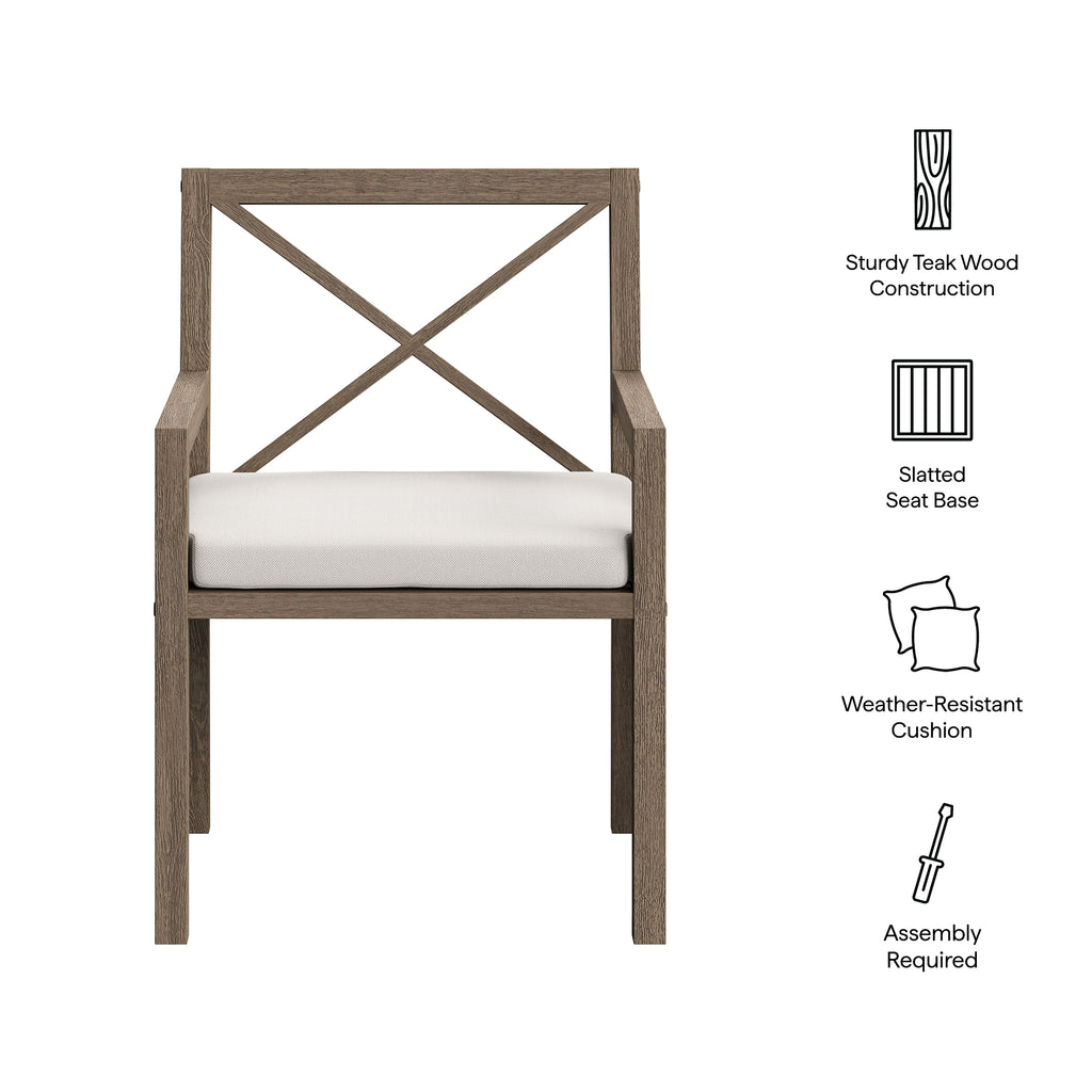 Northlake Outdoor Patio Teak Dining Armchair - Weathered Gray White