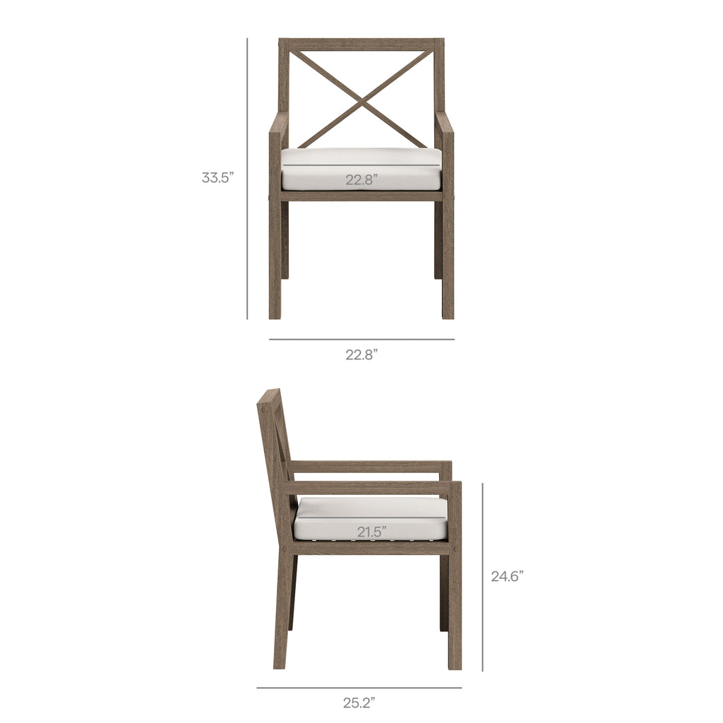 Northlake Outdoor Patio Teak Dining Armchair - Weathered Gray White