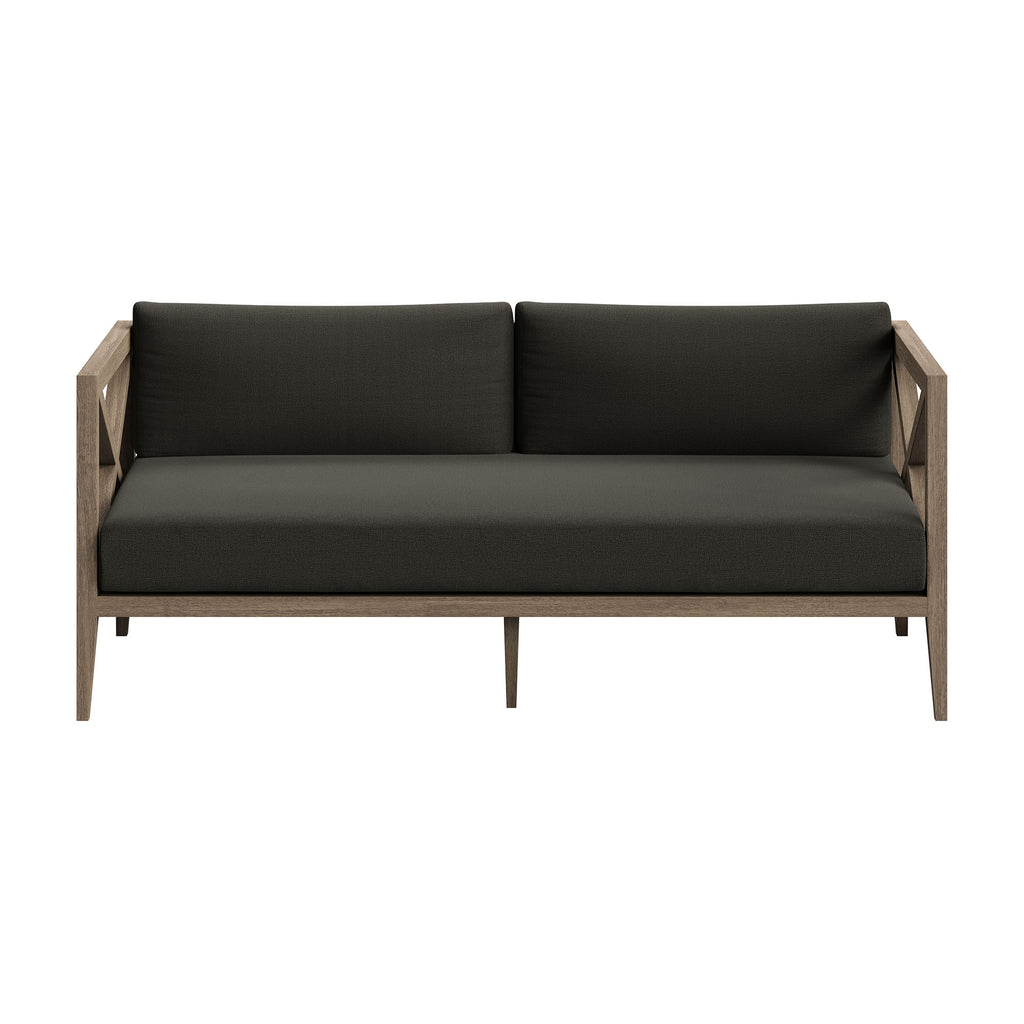Northlake Outdoor Patio Teak Wood Loveseat and Ottoman Set - Weathered Gray Flint