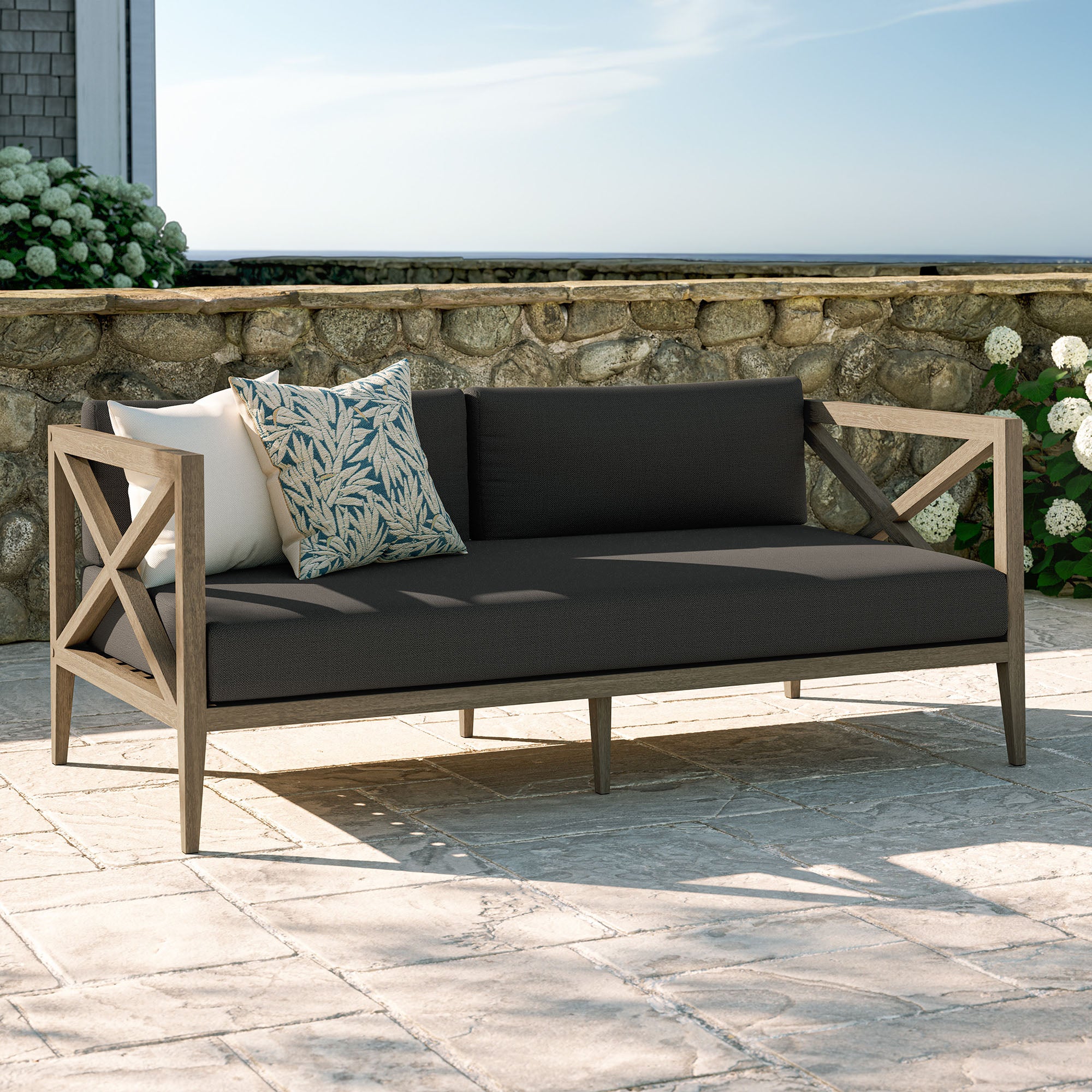Northlake Outdoor Patio Teak Loveseat - Weathered Gray Flint