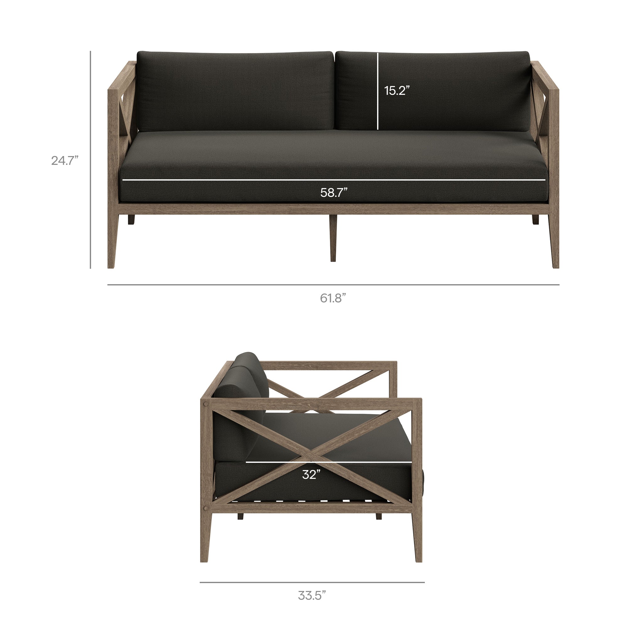 Northlake Outdoor Patio Teak Loveseat - Weathered Gray Flint
