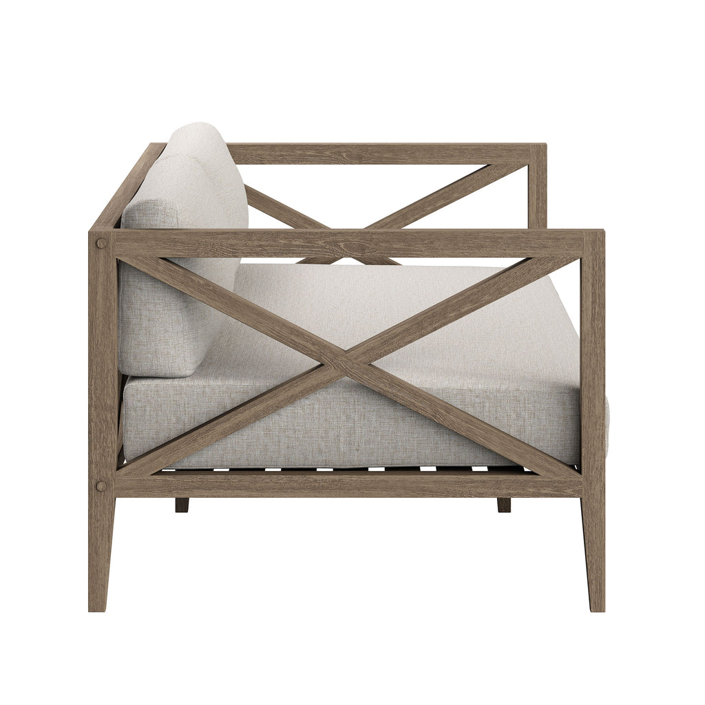 Northlake Outdoor Patio Teak Wood Loveseat and Ottoman Set - Weathered Gray Pebble