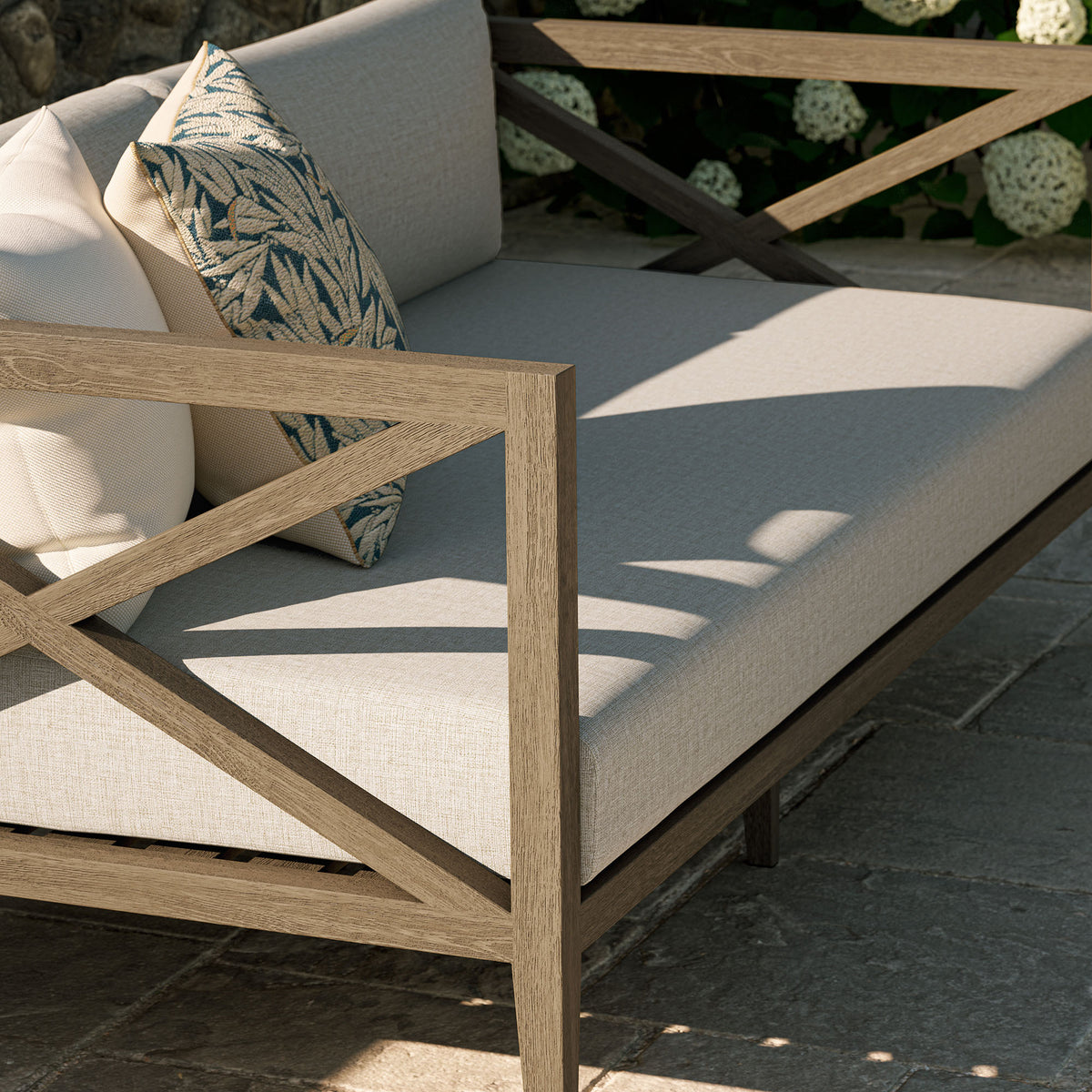 Northlake Outdoor Patio Teak Loveseat - Weathered Gray Pebble