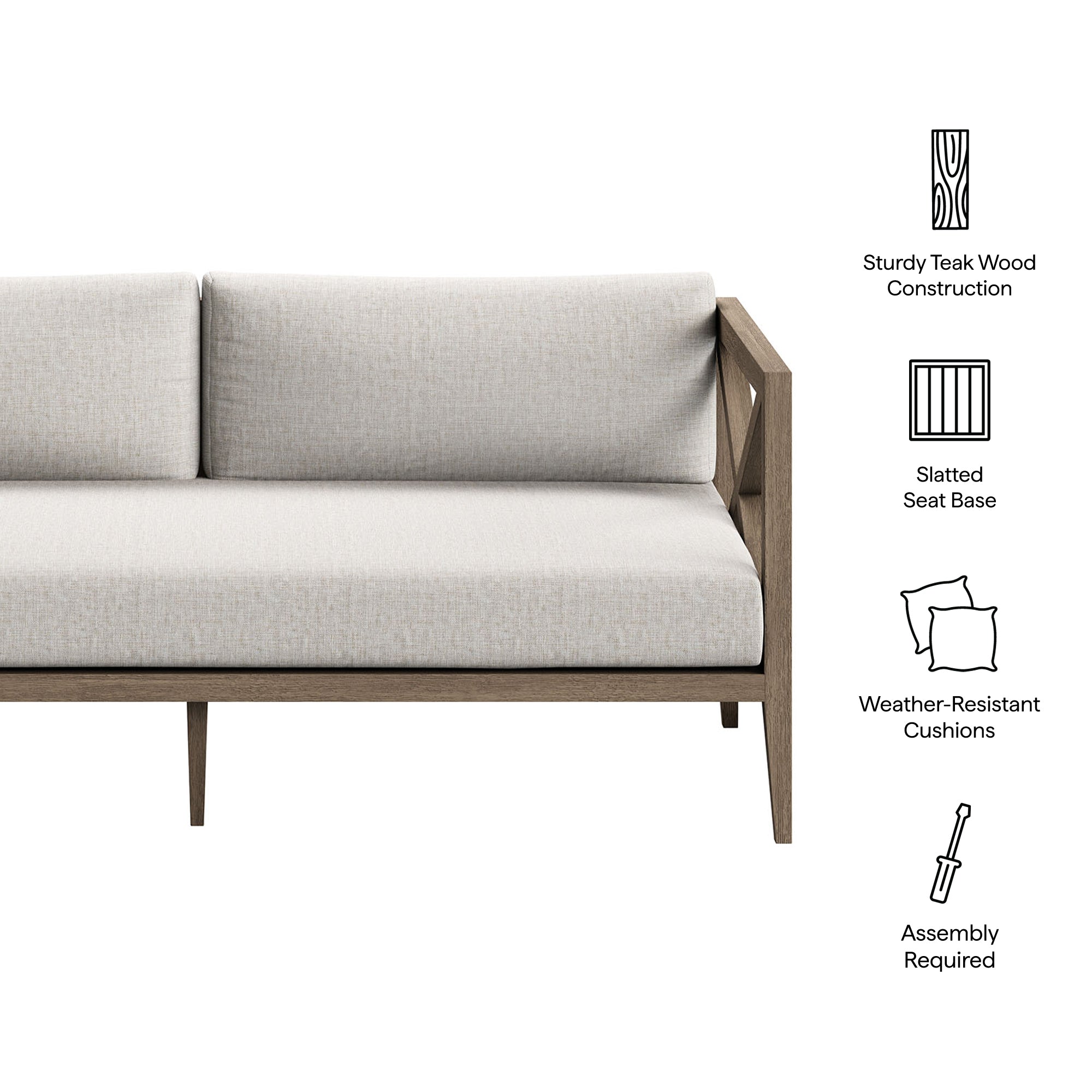 Northlake Outdoor Patio Teak Loveseat - Weathered Gray Pebble