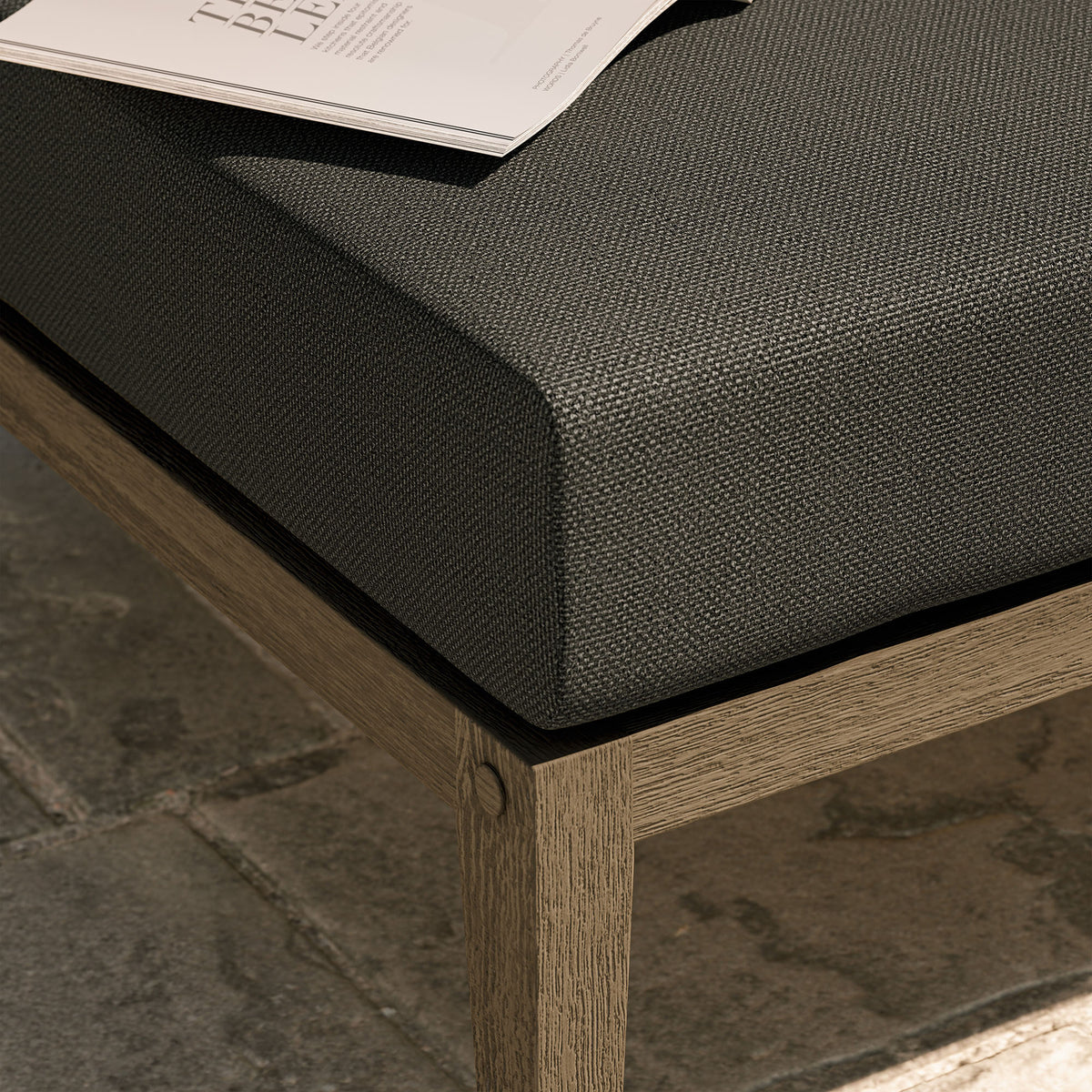Northlake Outdoor Patio Teak Ottoman - Weathered Gray Flint