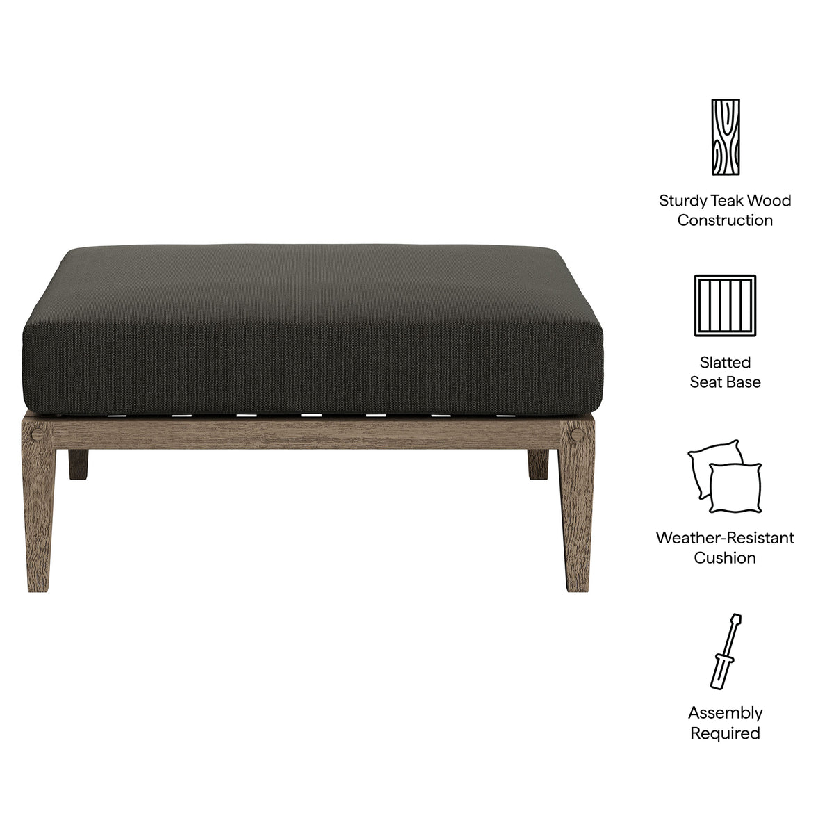 Northlake Outdoor Patio Teak Ottoman - Weathered Gray Flint