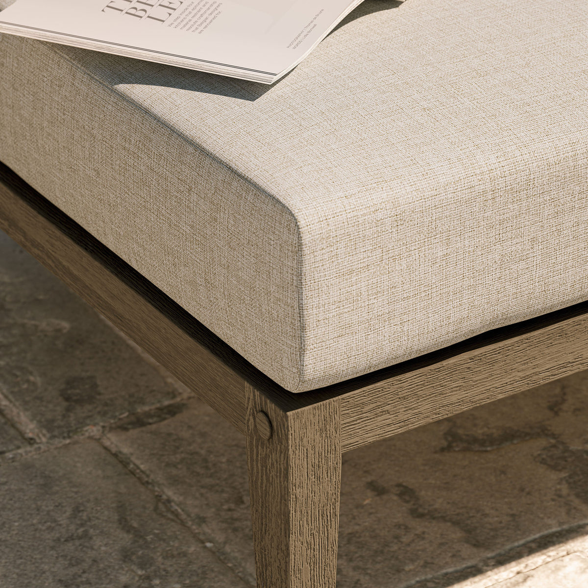 Northlake Outdoor Patio Teak Ottoman - Weathered Gray Pebble