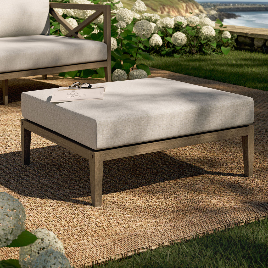 Northlake Outdoor Patio Teak Ottoman - Weathered Gray Pebble