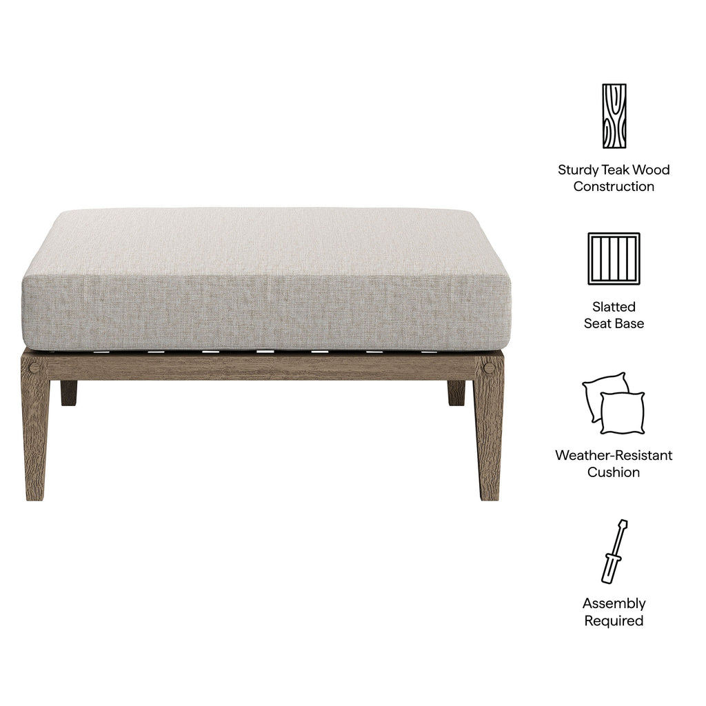 Northlake Outdoor Patio Teak Ottoman - Weathered Gray Pebble
