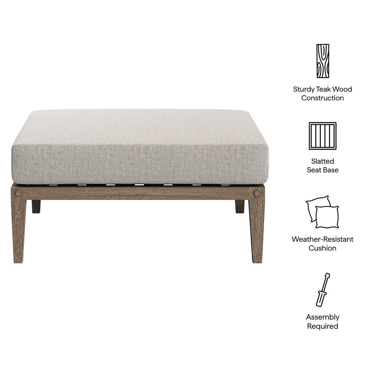 Northlake Outdoor Patio Teak Ottoman - Weathered Gray Pebble