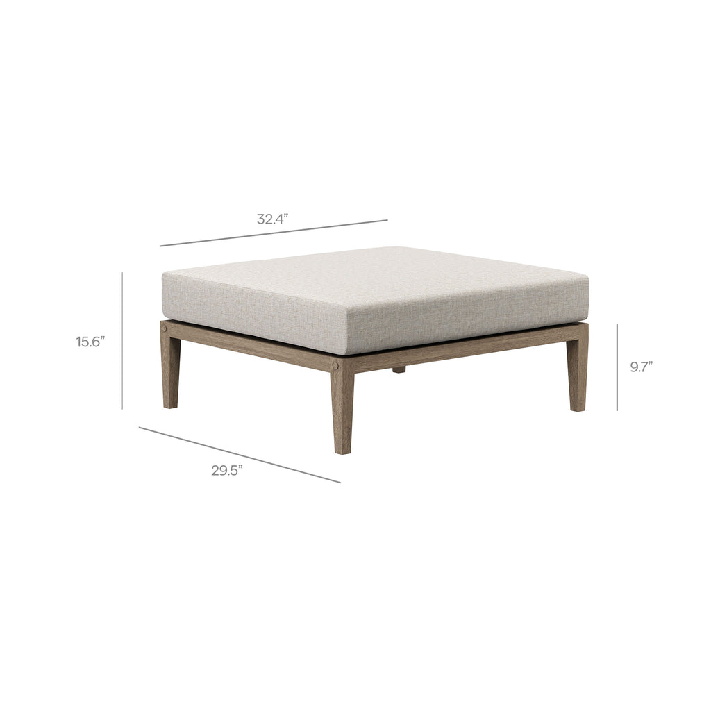 Northlake Outdoor Patio Teak Ottoman - Weathered Gray Pebble