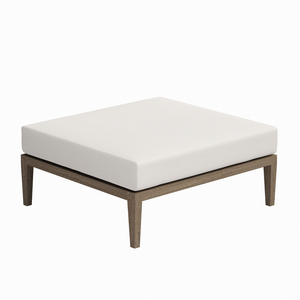 Northlake Outdoor Patio Teak Ottoman - Weathered Gray White