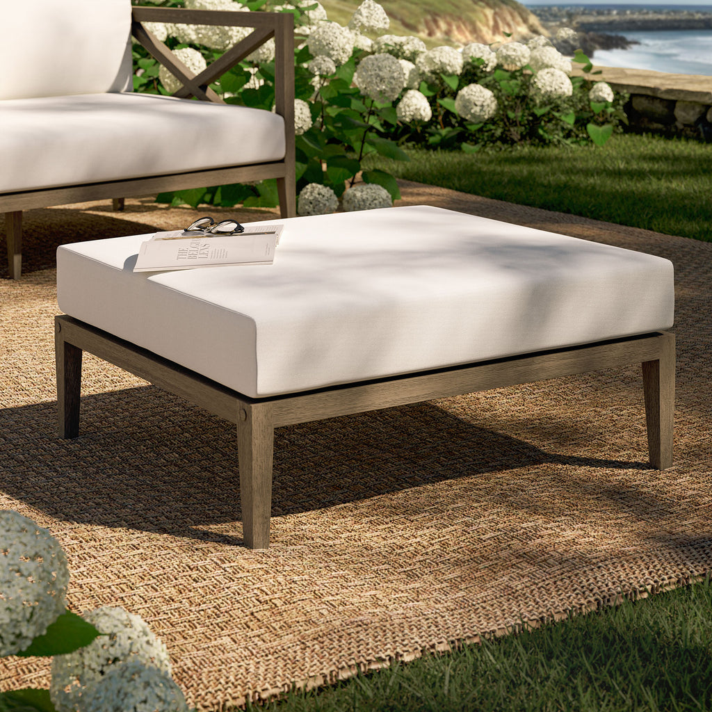 Northlake Outdoor Patio Teak Ottoman - Weathered Gray White