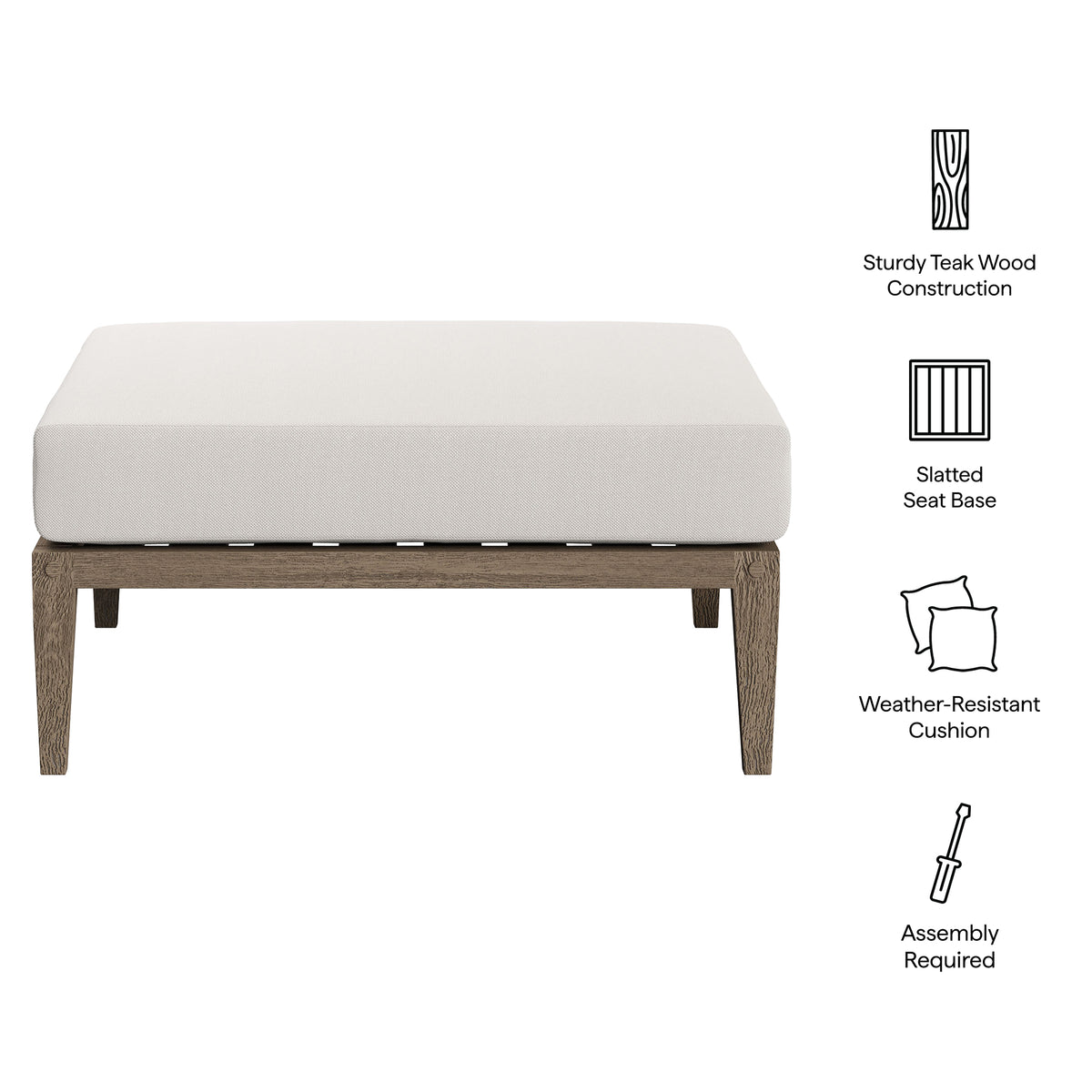 Northlake Outdoor Patio Teak Ottoman - Weathered Gray White