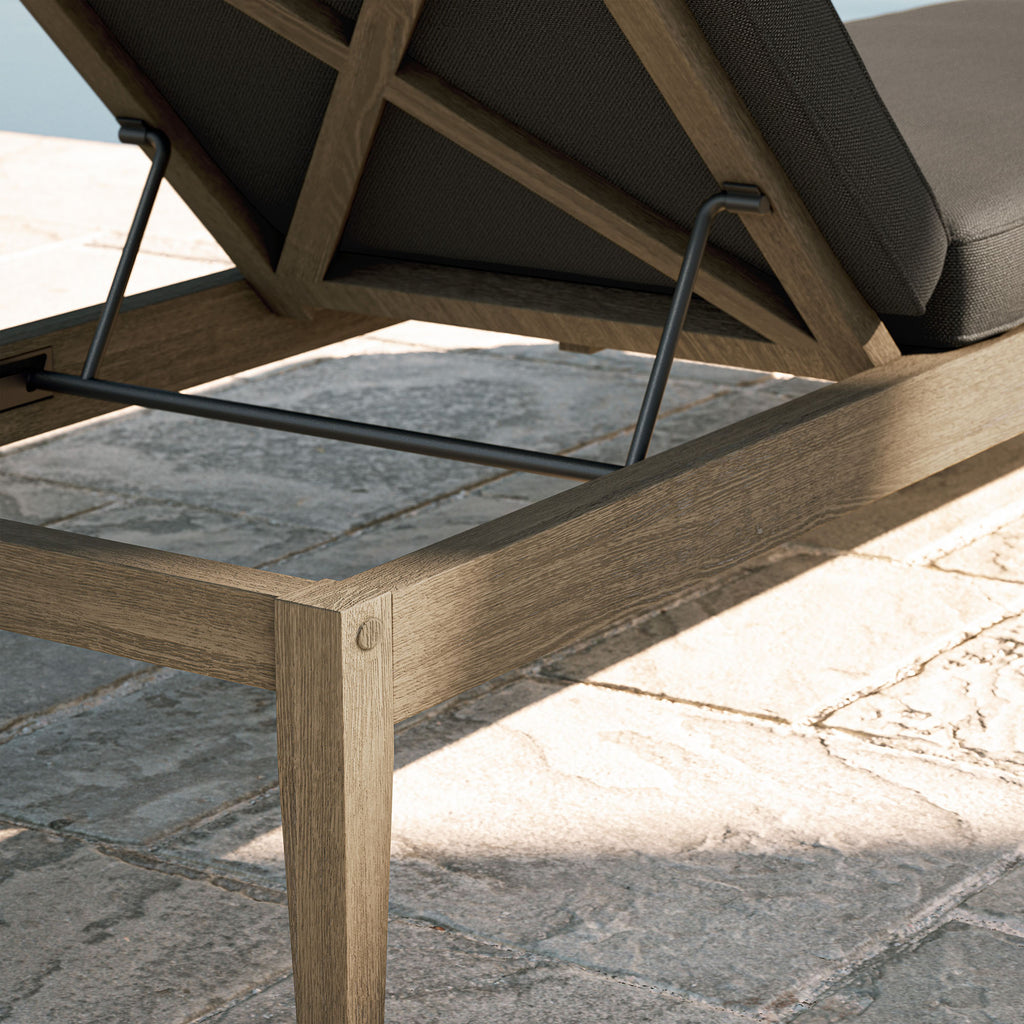 Northlake Outdoor Patio Teak Chaise Lounge - Weathered Gray Flint