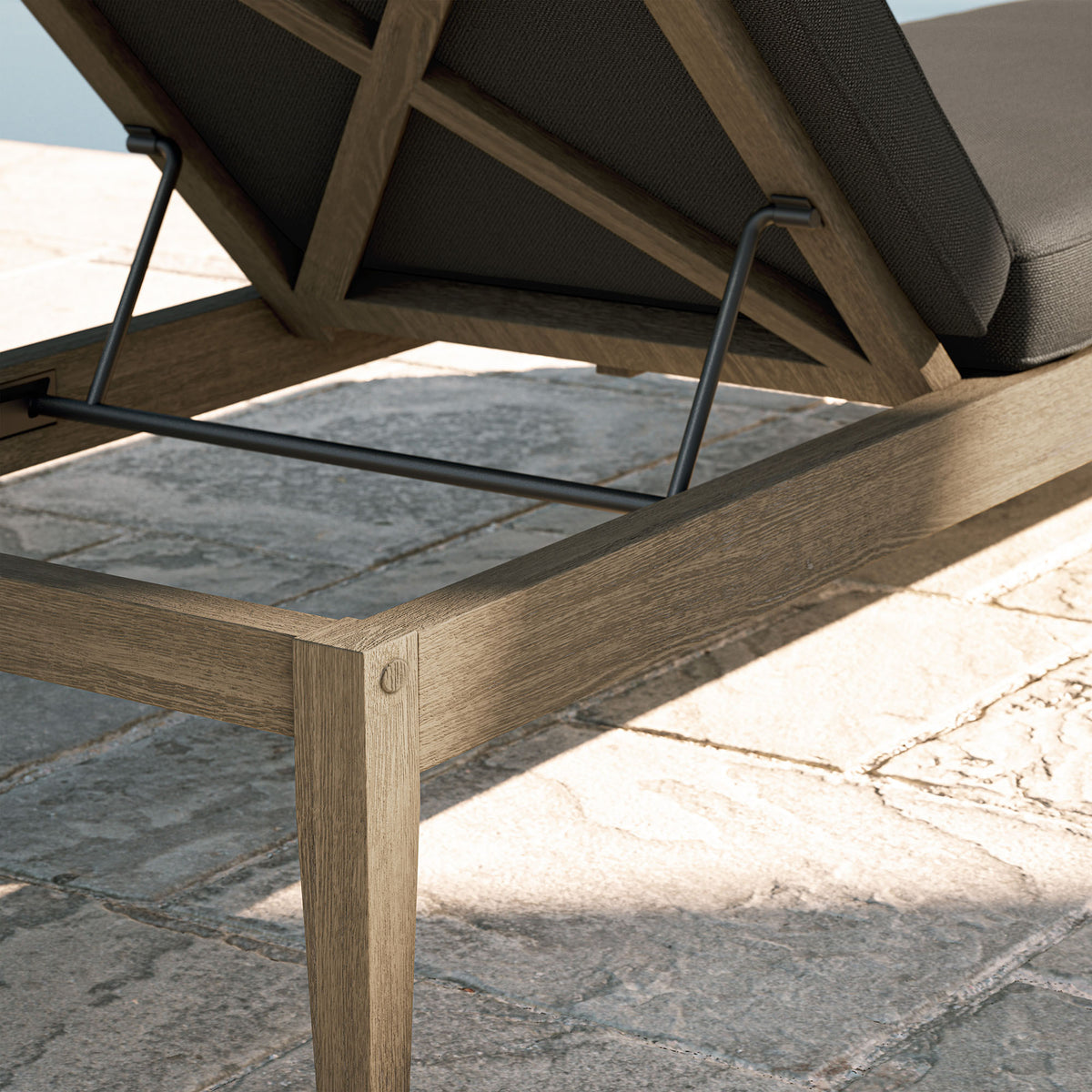Northlake Outdoor Patio Teak Chaise Lounge - Weathered Gray Flint