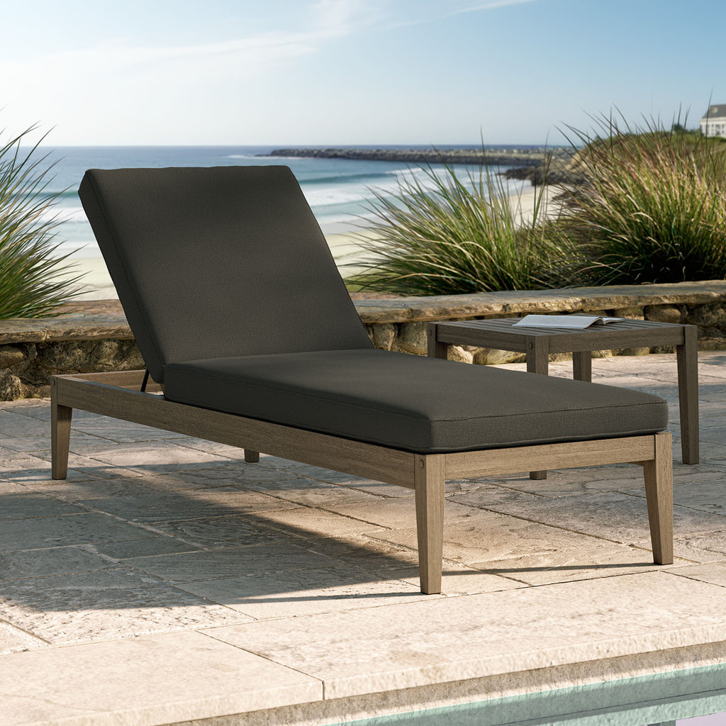 Northlake Outdoor Patio Teak Chaise Lounge - Weathered Gray Flint