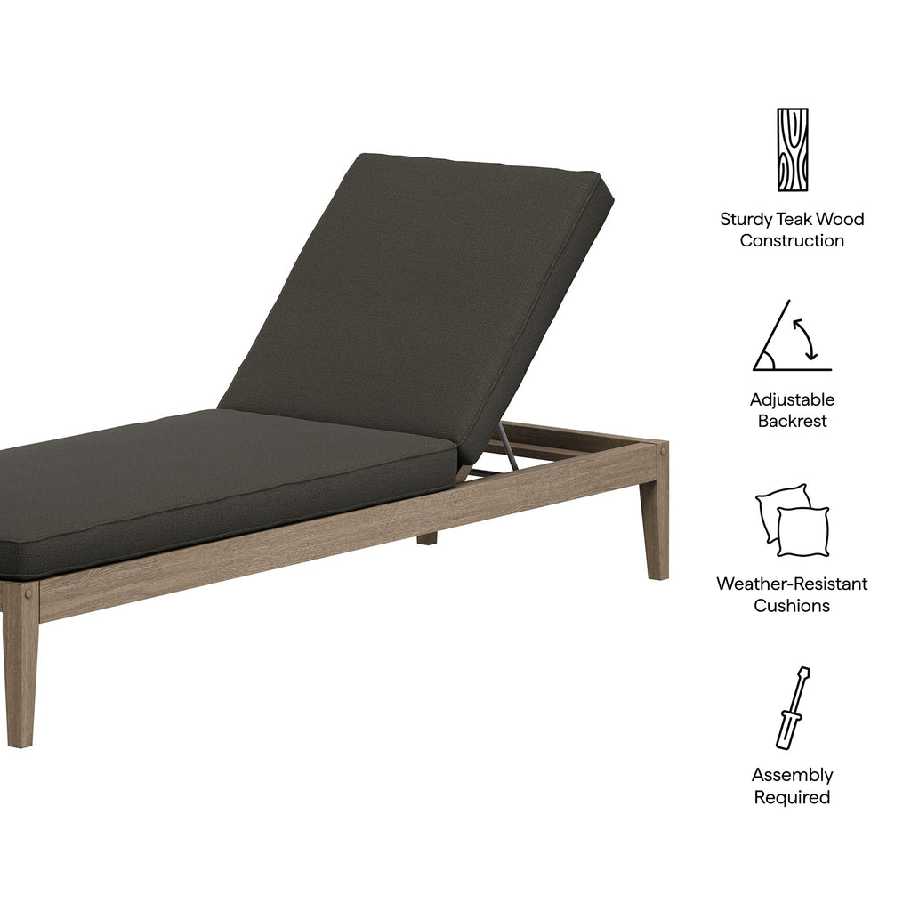 Northlake Outdoor Patio Teak Chaise Lounge - Weathered Gray Flint