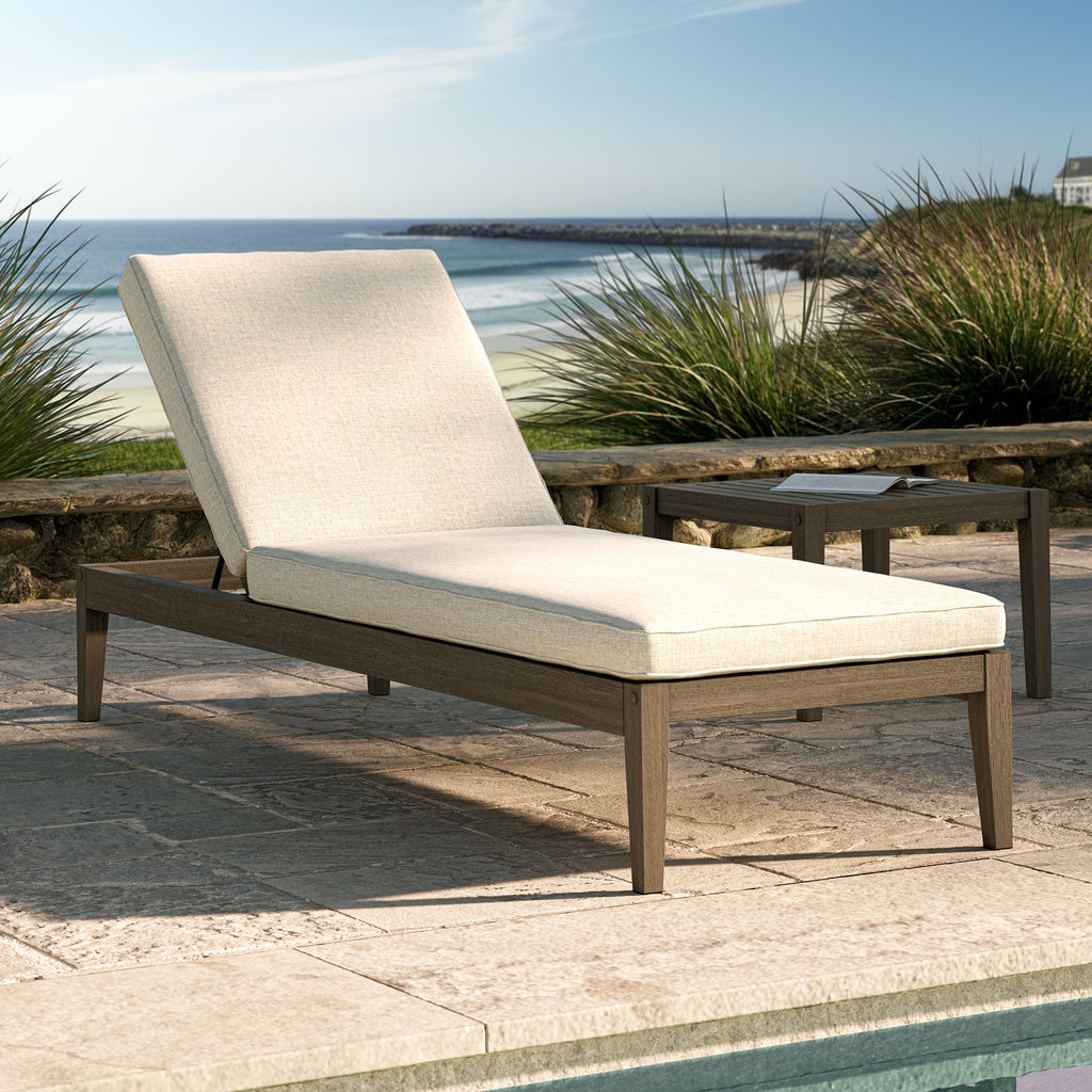 Northlake Outdoor Patio Teak Chaise Lounge - Weathered Gray Pebble