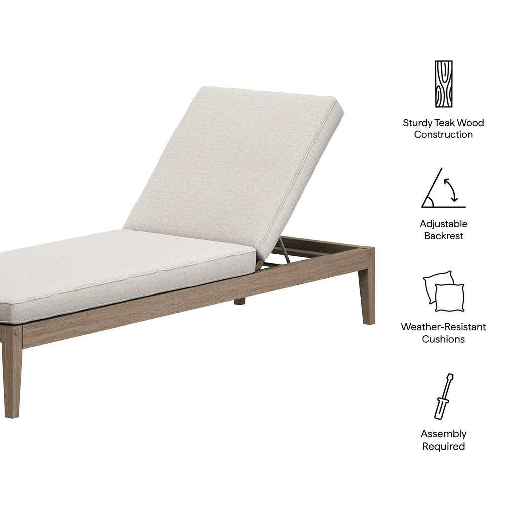 Northlake Outdoor Patio Teak Chaise Lounge - Weathered Gray Pebble