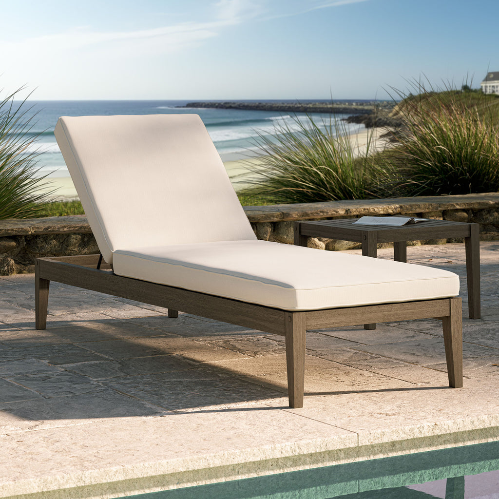Northlake Outdoor Patio Teak Chaise Lounge - Weathered Gray White