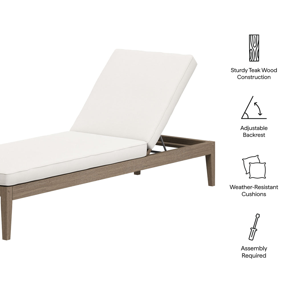 Northlake Outdoor Patio Teak Chaise Lounge - Weathered Gray White