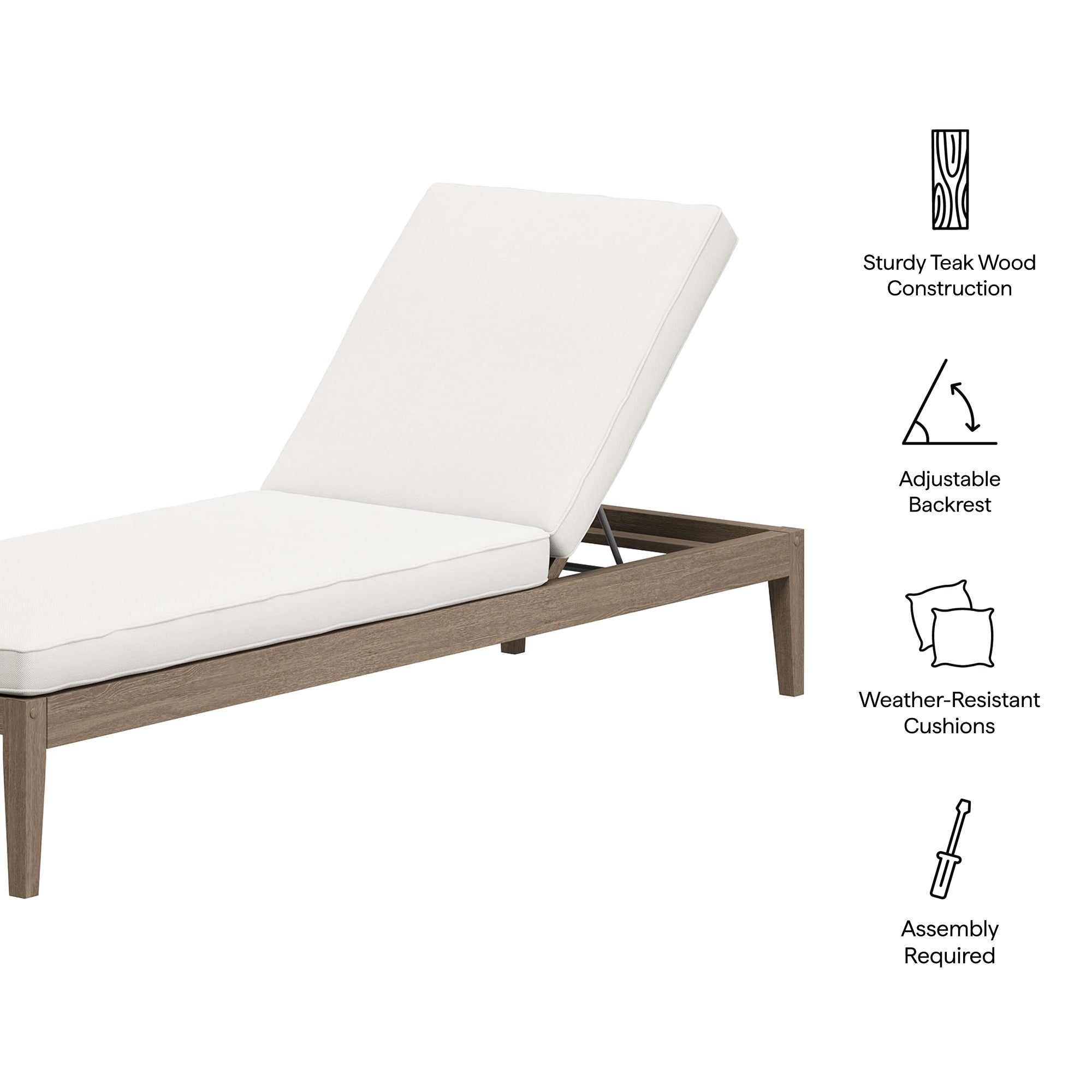 Northlake Outdoor Patio Teak Chaise Lounge - Weathered Gray White