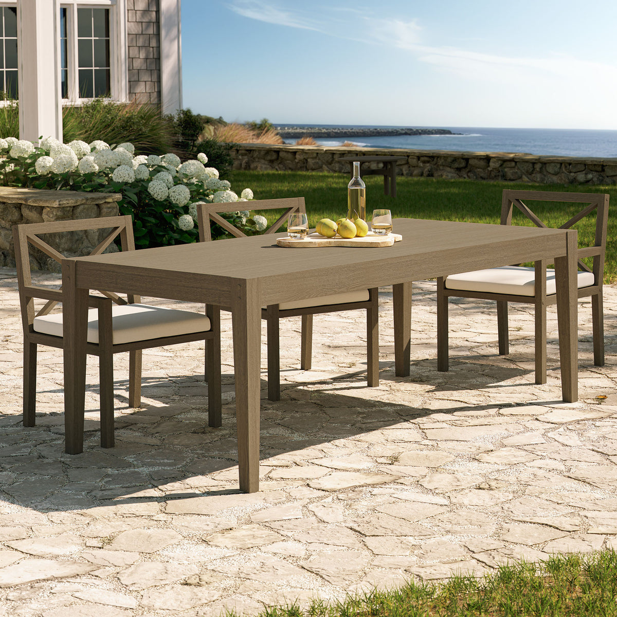 Northlake 83" Rectangular Outdoor Patio Teak Dining Table - Weathered Gray