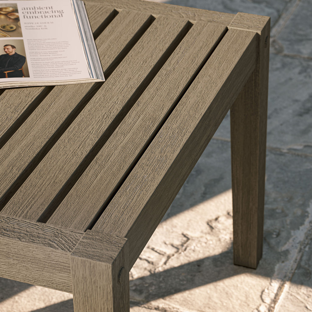 Northlake Square Outdoor Patio Teak Side Table - Weathered Gray