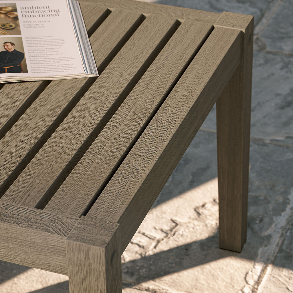 Northlake Square Outdoor Patio Teak Side Table - Weathered Gray
