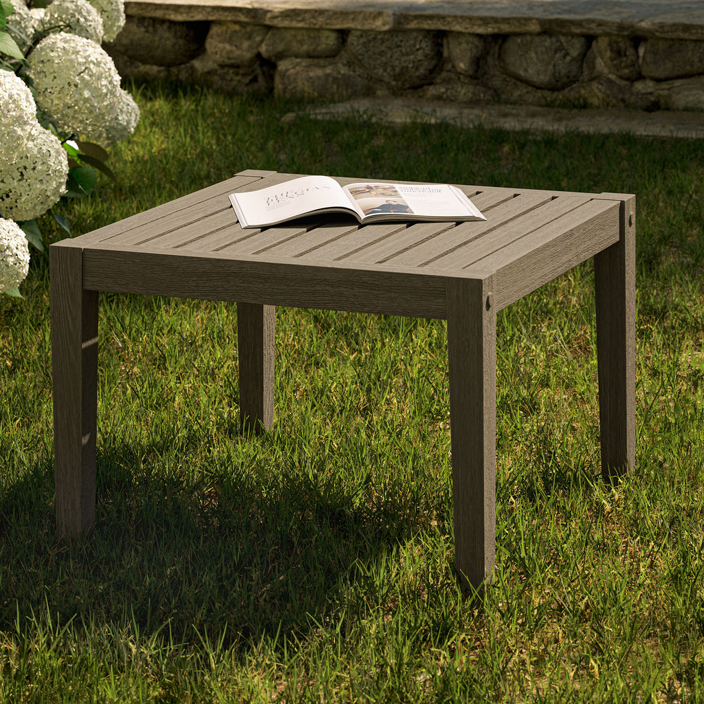 Northlake Square Outdoor Patio Teak Side Table - Weathered Gray