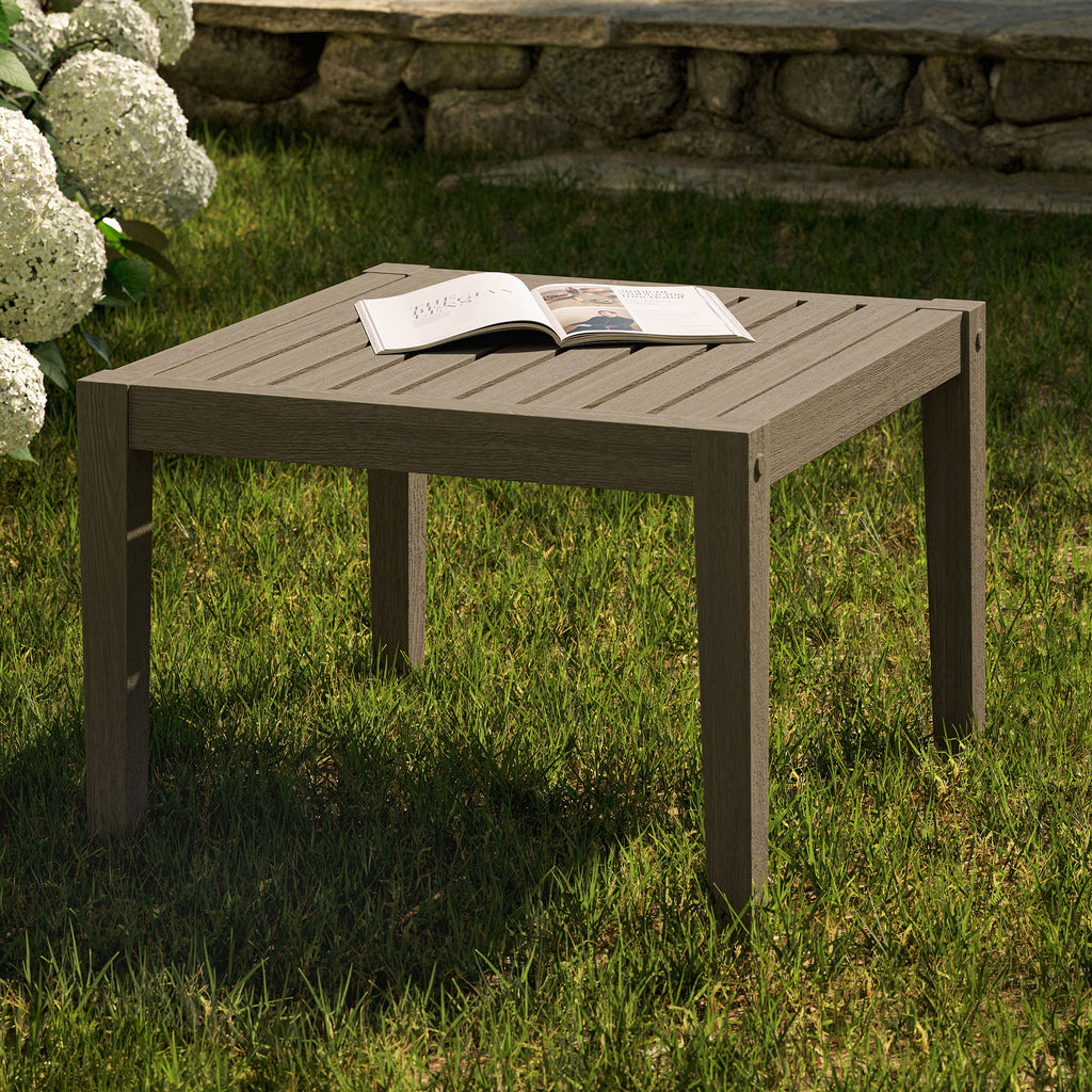 Northlake Square Outdoor Patio Teak Side Table - Weathered Gray