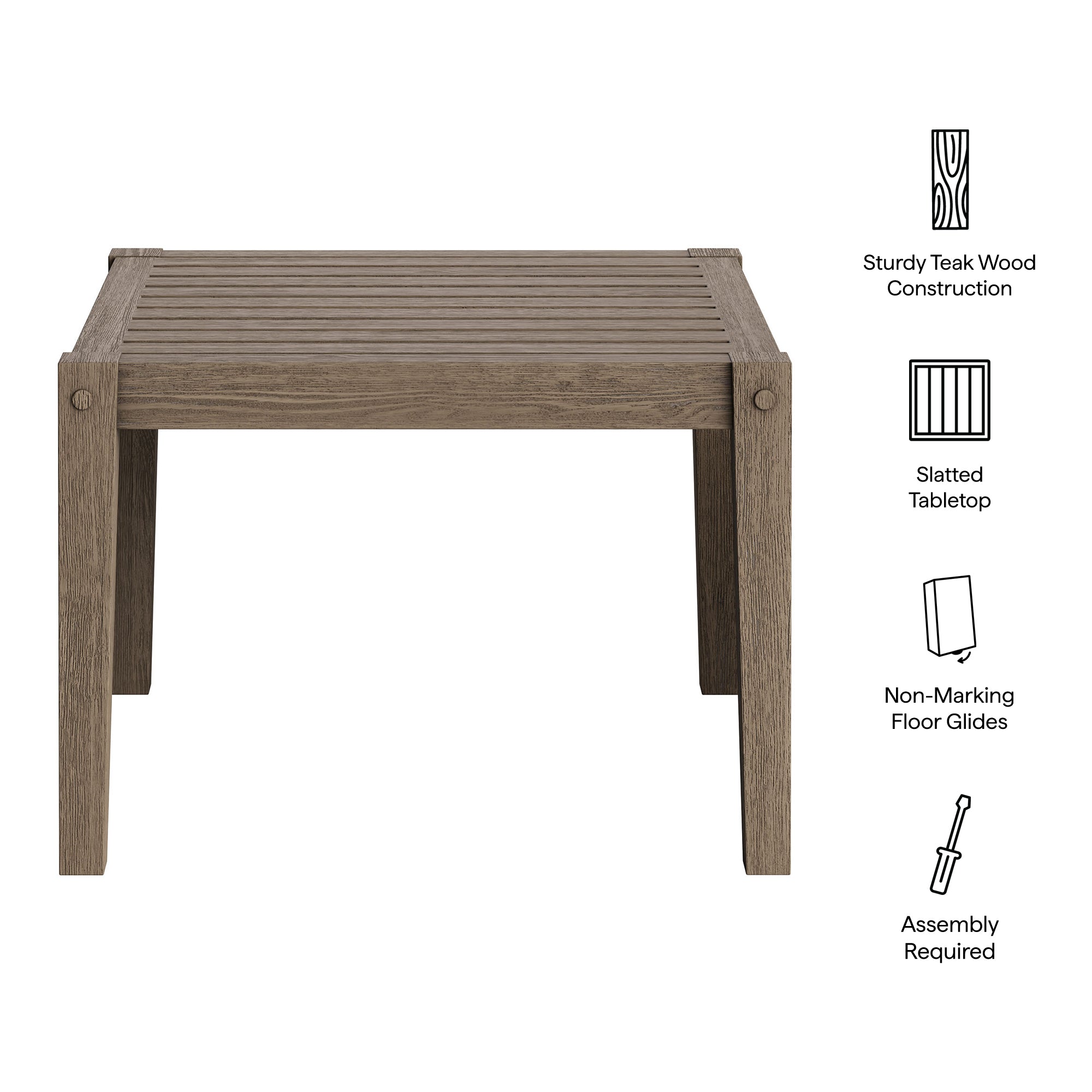 Northlake Square Outdoor Patio Teak Side Table - Weathered Gray