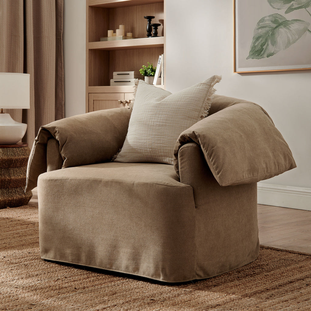 Lark Slipcovered Fabric Oversized Armchair - Almond
