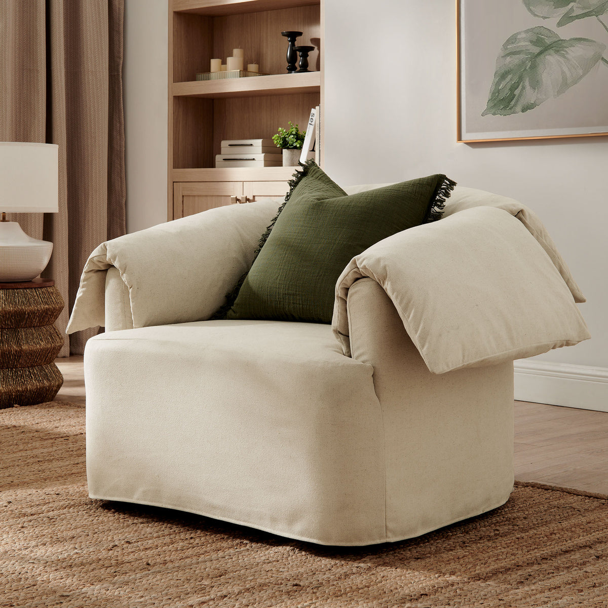 Lark Slipcovered Fabric Oversized Armchair - Linen