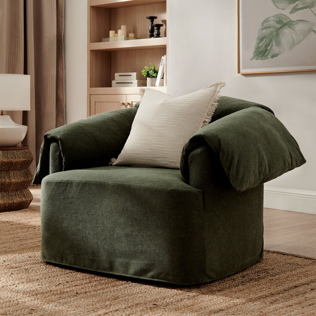 Lark Slipcovered Fabric Oversized Armchair - Sage