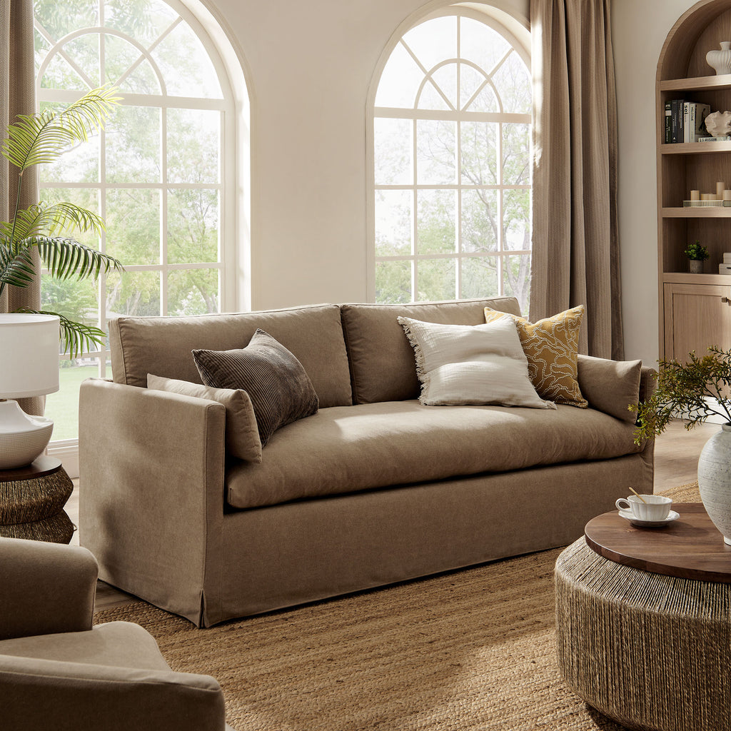Wellfleet 85" Slipcovered Fabric Sofa - Almond