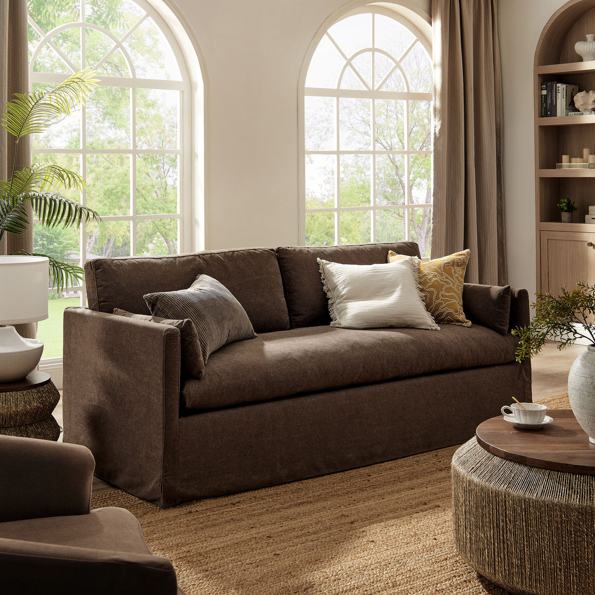 Wellfleet 85" Slipcovered Fabric Sofa - Cocoa