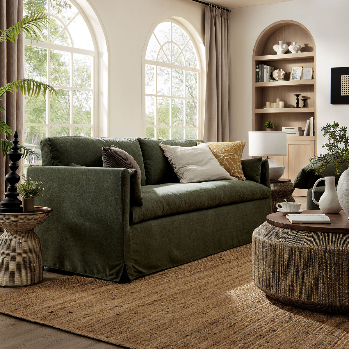 Wellfleet 85" Slipcovered Fabric Sofa - Sage