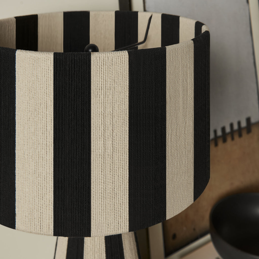 Renae Handwoven Cotton Thread Striped Table Lamp - Black