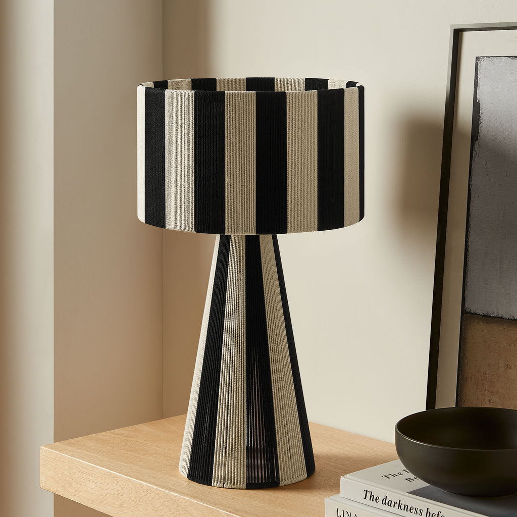 Renae Handwoven Cotton Thread Striped Table Lamp - Black
