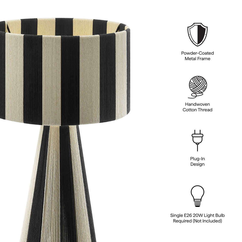 Renae Handwoven Cotton Thread Striped Table Lamp - Black