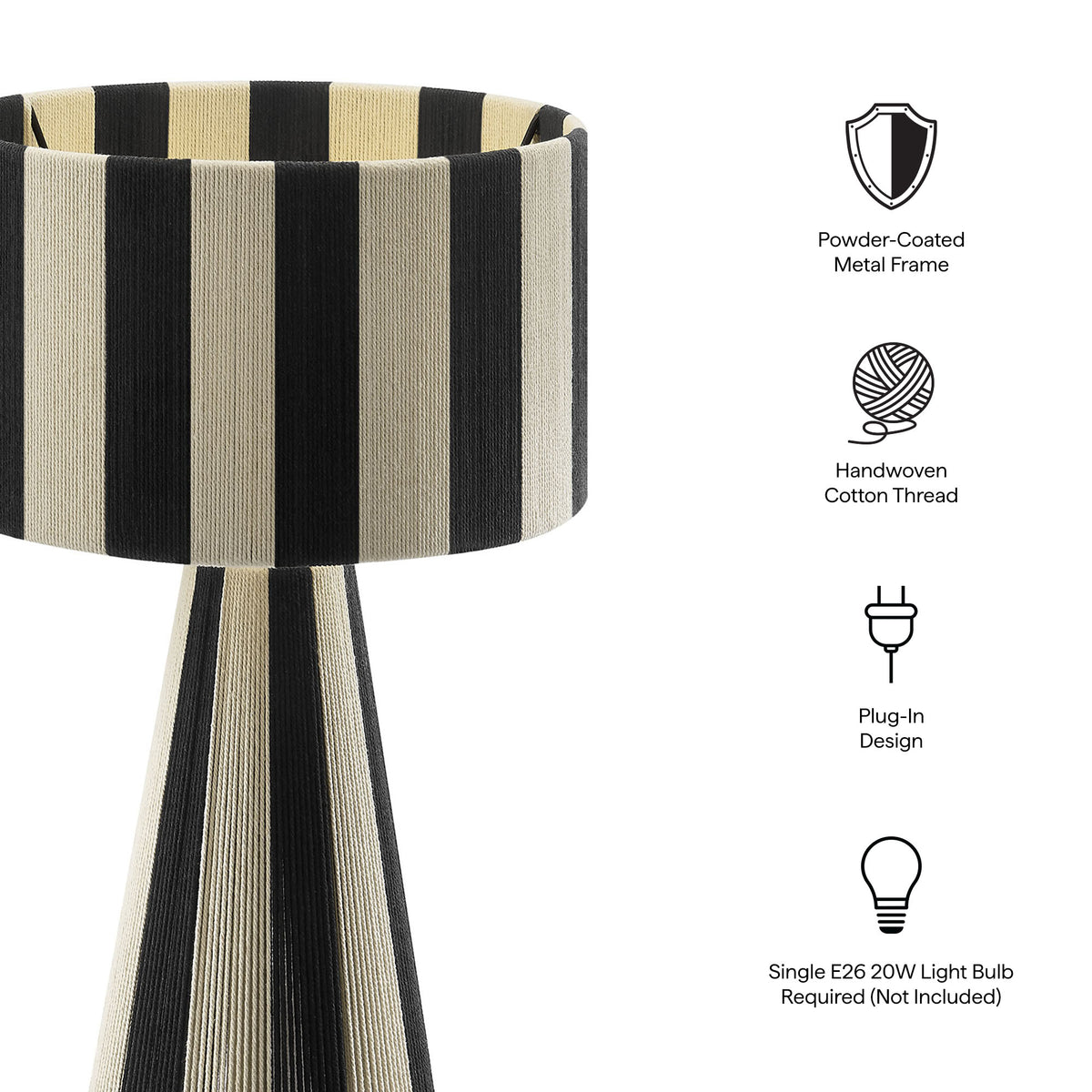 Renae Handwoven Cotton Thread Striped Table Lamp - Black