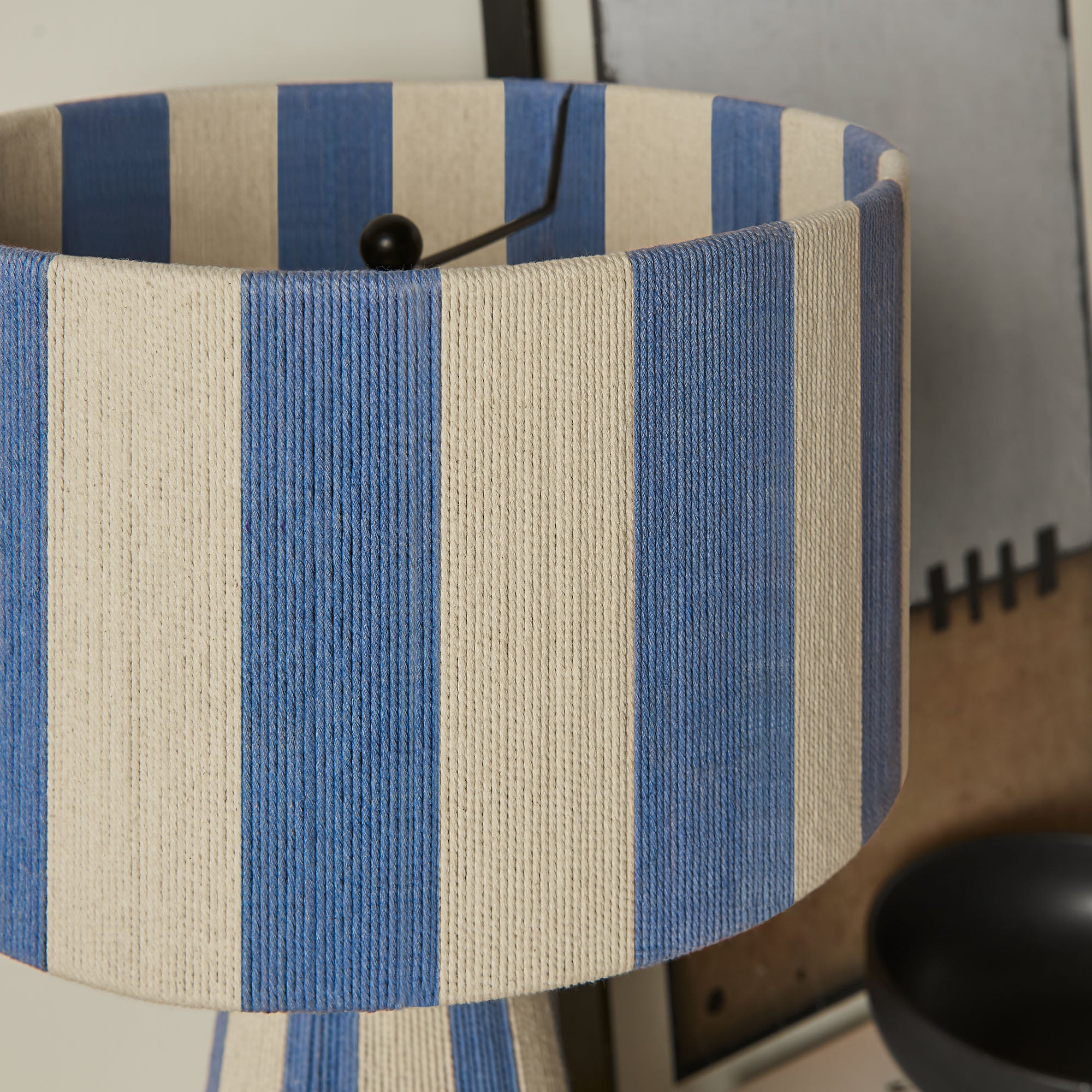 Renae Handwoven Cotton Thread Striped Table Lamp - Capri Blue