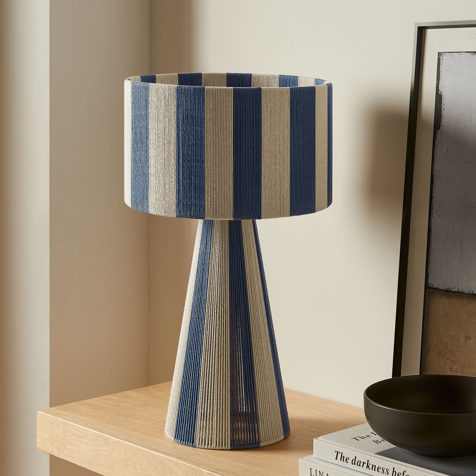Renae Handwoven Cotton Thread Striped Table Lamp - Capri Blue