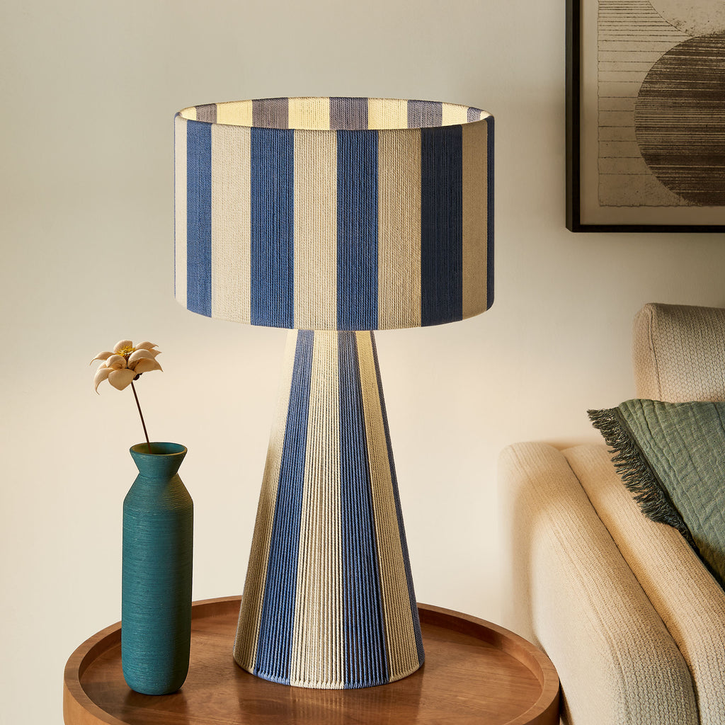 Renae Handwoven Cotton Thread Striped Table Lamp - Capri Blue